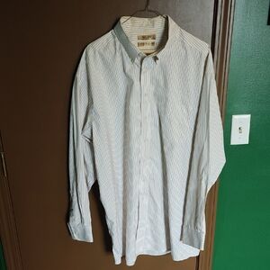 Roundtree & Yorke Vertical Pinstripe Dress Shirt - White & Tan - 18/36 Tall